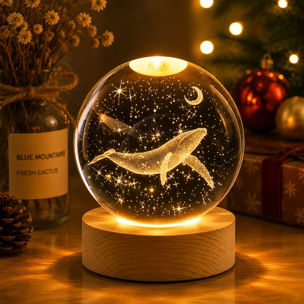 3D Laser-Engraved Crystal Ball Night Light, Smart Led Warm Light Creative Gift, Dreamy Starry Sky Ornament, Bedroom Decoration Overview