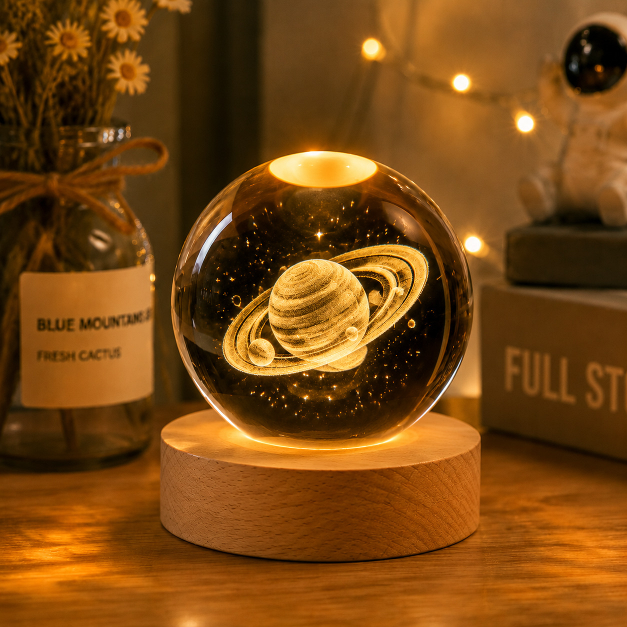 3D Laser-Engraved Crystal Ball Night Light, Smart Led Warm Light Creative Gift, Dreamy Starry Sky Ornament, Bedroom Decoration Overview