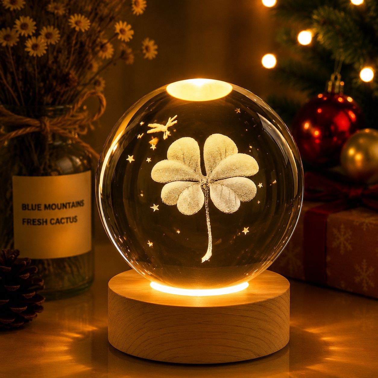 3D Laser-Engraved Crystal Ball Night Light, Smart Led Warm Light Creative Gift, Dreamy Starry Sky Ornament, Bedroom Decoration